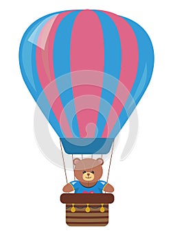 Vector bear in air balloon on white background.